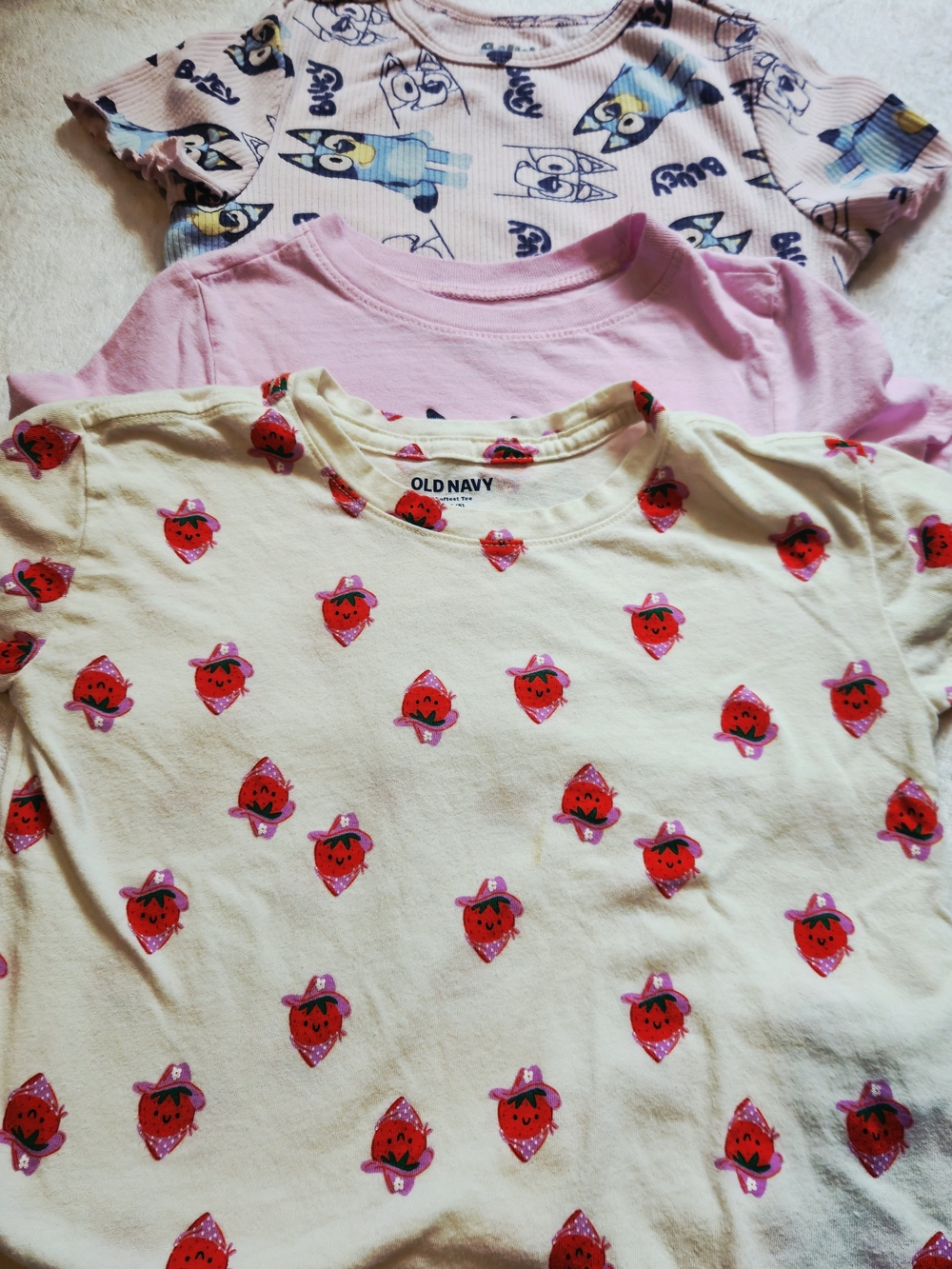 Old Navy Girls Pink, Cream & Blue Mixed Pajama Tops - 3 Pack
